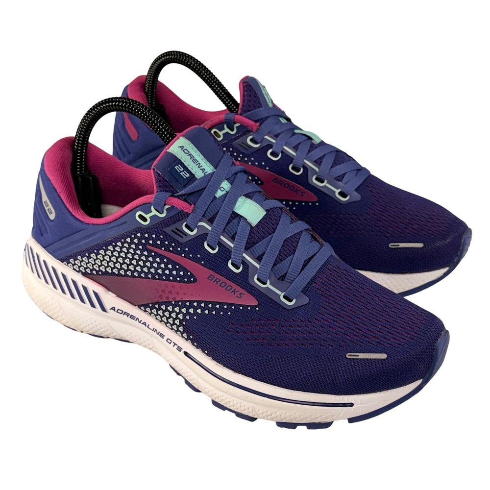 Brooks Adrenaline GTS 22 Running Shoes Womens 8.5 Blue Pink Athletic Workout Gym